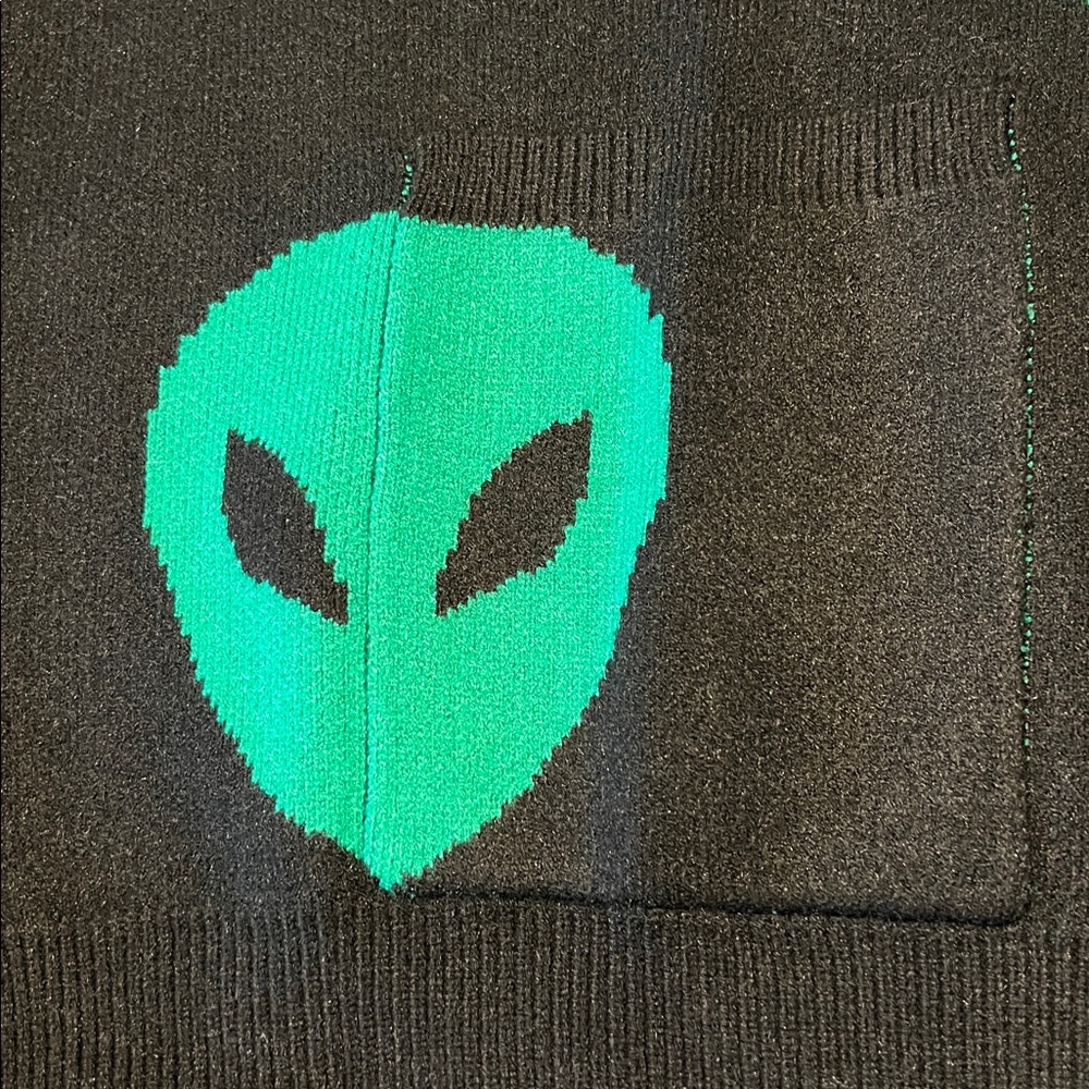 Dressed in LALA Black Cardigan with Neon Green Alien Heads - Picture 7 of 13